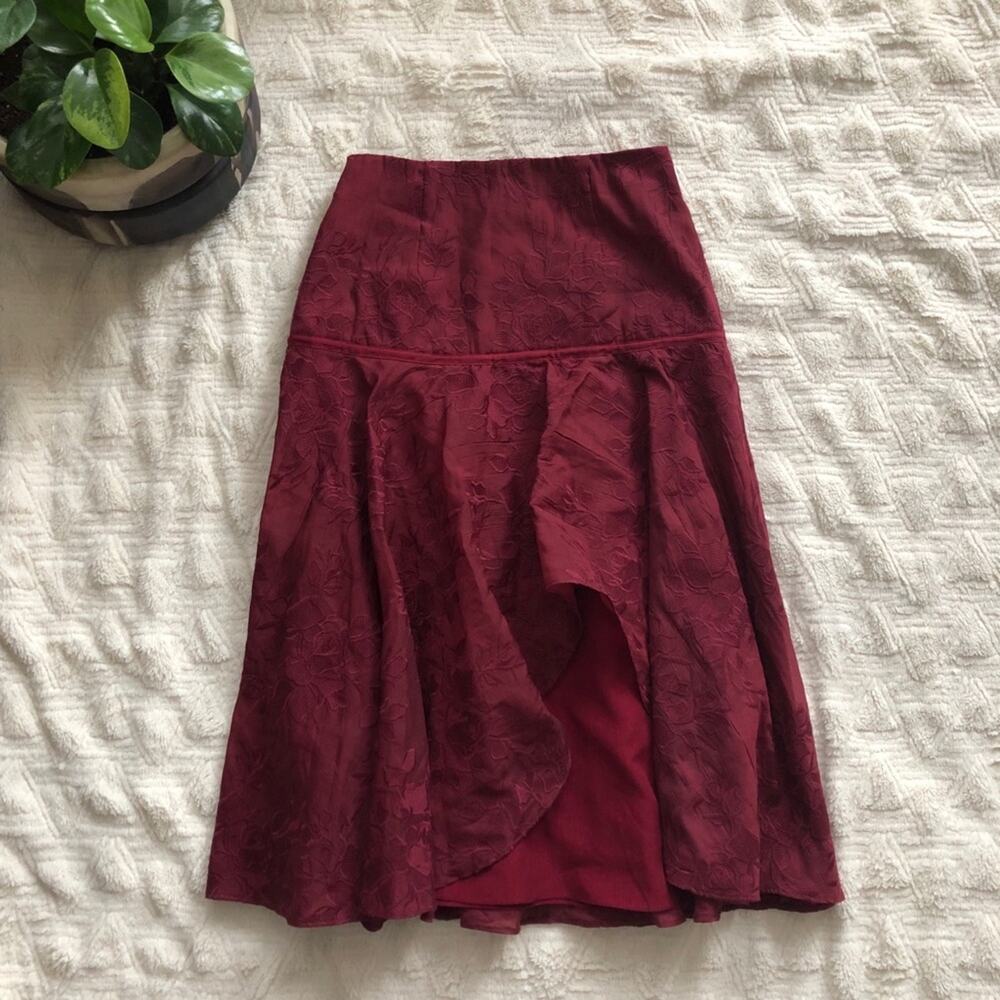 Keepsake the Label Burgundy Jacquard Ruffle Skirt